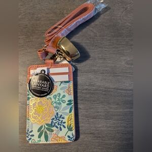 Bath & Body Works Lanyard ID Card Pocket Sanitizer Holder Floral Design Pink
